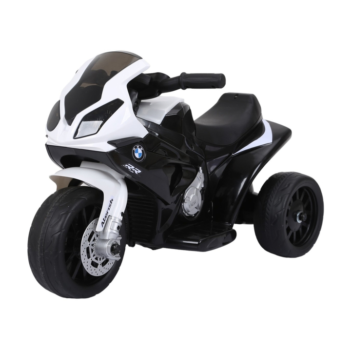 BMW S1000 RR Elektro-Motorrad für Kinder schräg von vorne in Schwarz