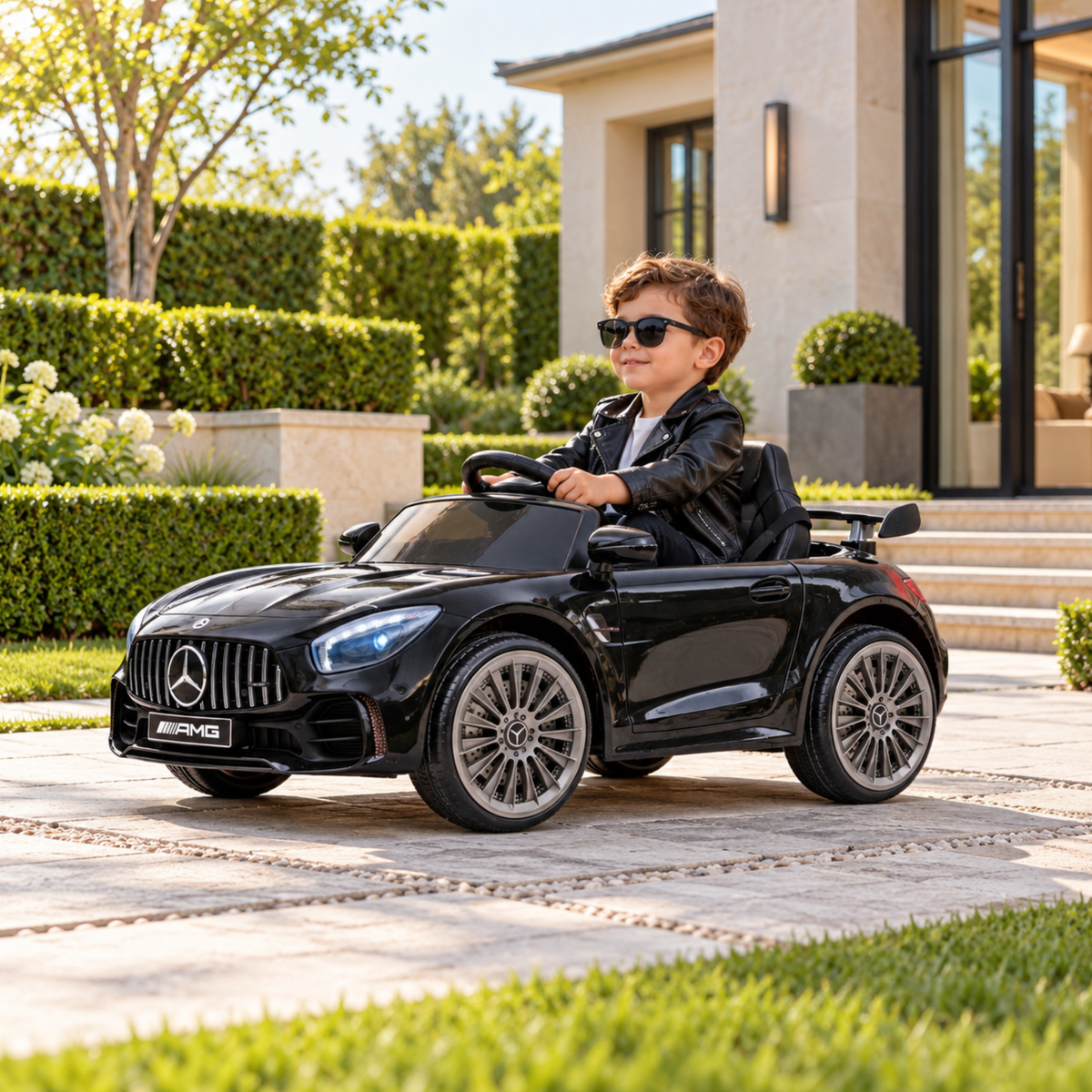 Kind fährt das Mercedes AMG GT Elektroauto für Kinder