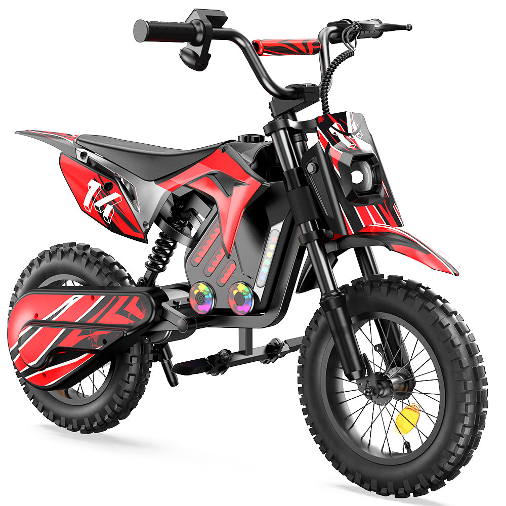 Wheely A14 Elektro-Dirtbike für Kinder in Rot vor weißem Hintergrund - Wheelyshop