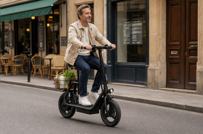 APEFOX C14 E-Scooter mit Korb, Sattel und großer Trittfläche serienmäßig – Wheelyshop