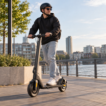 Mann auf dem HX D01 E-Scooter auf einem Fußweg