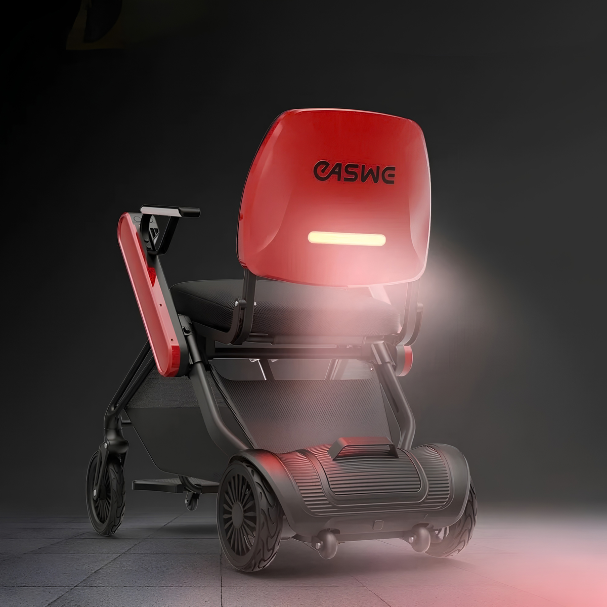 EASWE F10 Elektrorollstuhl mit eingeschalteter Beleuchtung