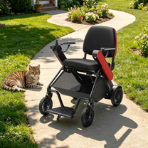 EASWE F10 Elektrorollstuhl schräg von vorne in einem Garten