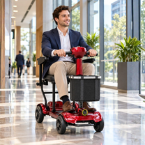 Mann sitzt auf dem EASWE M10 Elektromobil drinnen