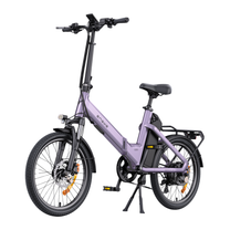ENGWE O20 Boost E-Bike in Lila, ganzes Rad schräg von vorne mit Gepäckträger und Seitenständer