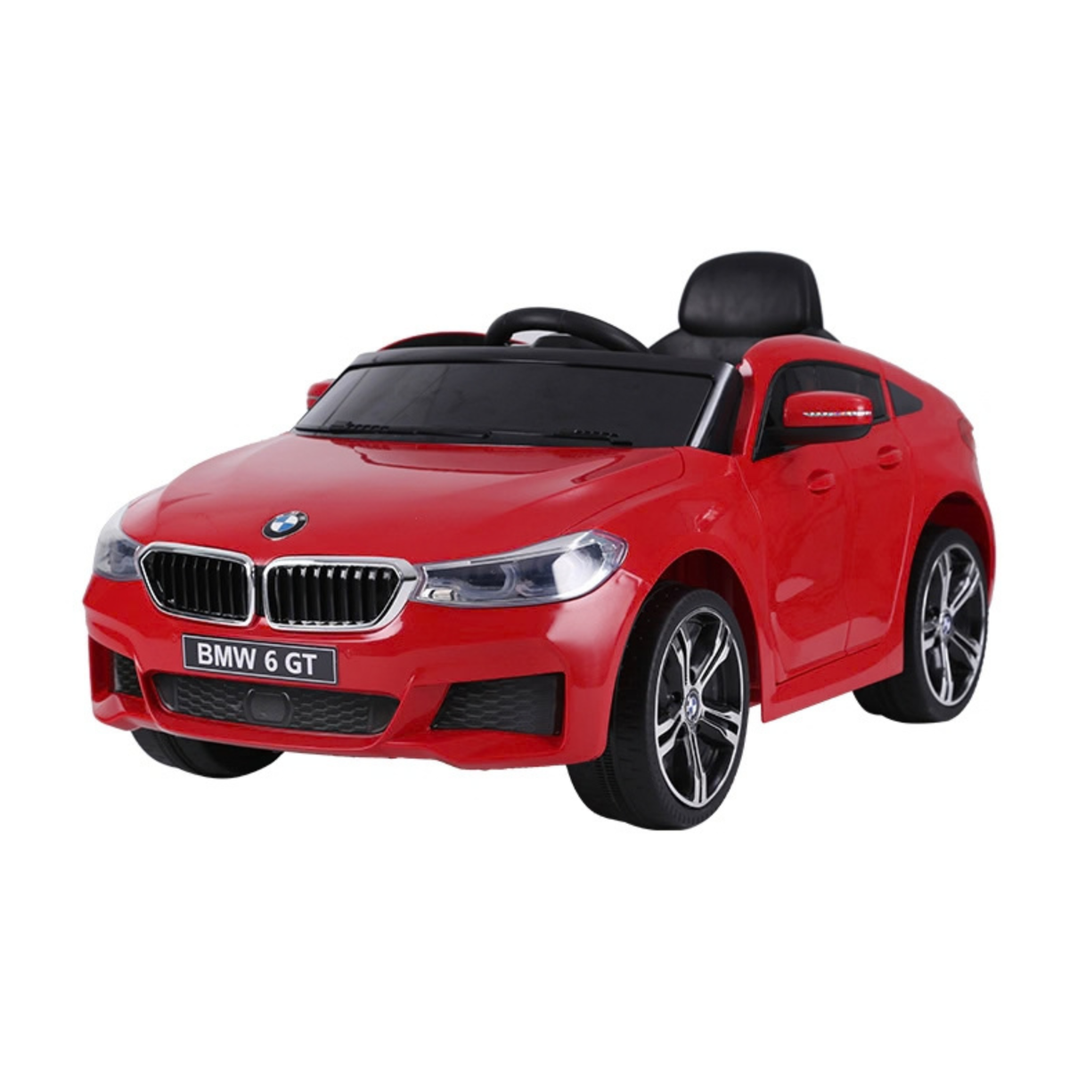 BMW 6GT Elektroauto für Kinder schräg von vorne in Rot