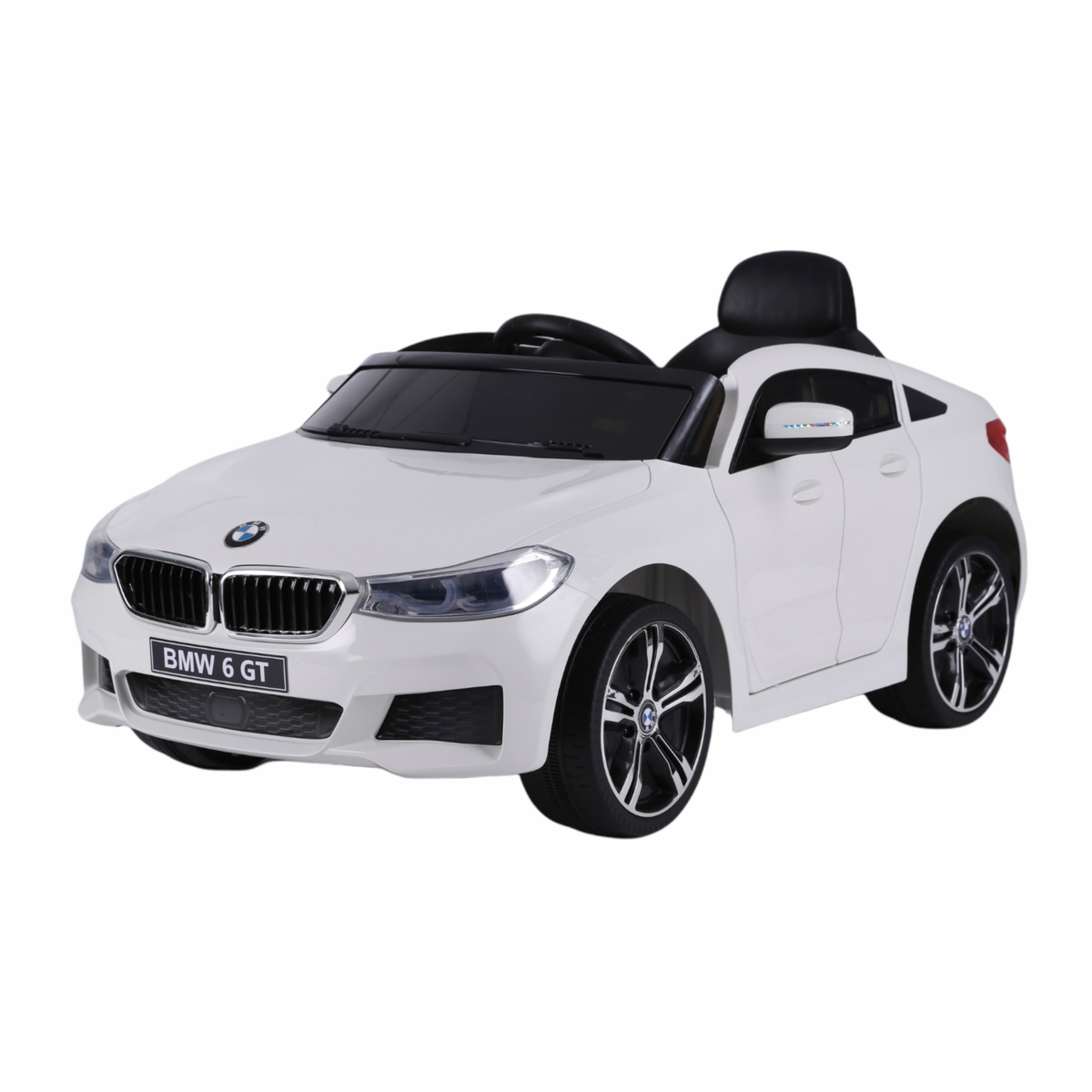 BMW 6GT Elektroauto für Kinder schräg von vorne in Weiß