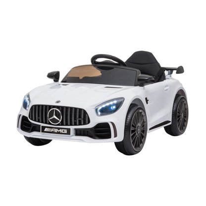 Mercedes AMG GT Elektroauto für Kinder schräg von vorne in Weiß