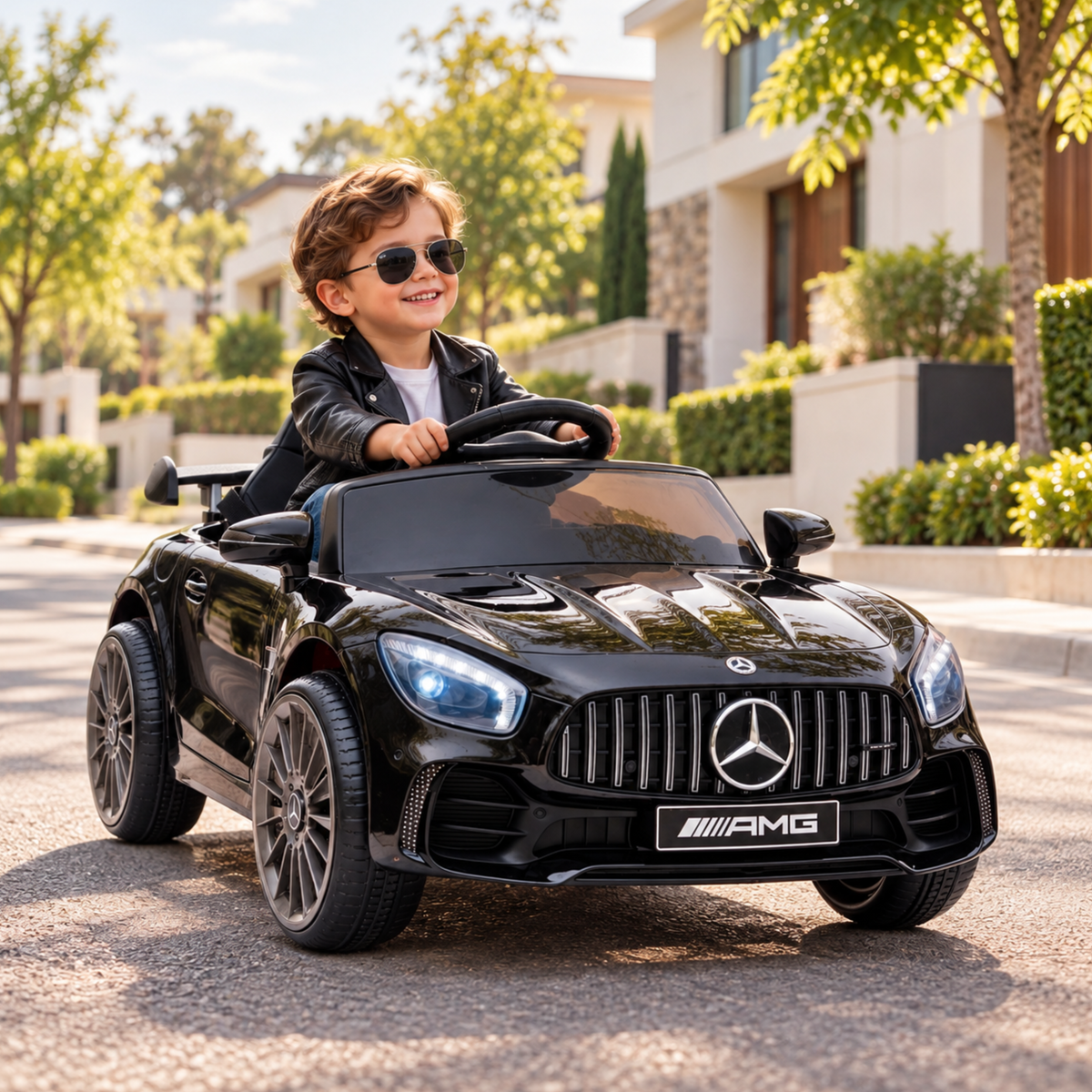 Kind fährt das Mercedes AMG GT Elektroauto für Kinder