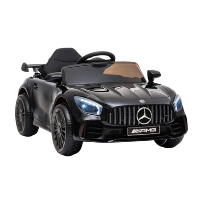 Mercedes AMG GT Elektroauto für Kinder schräg von vorne in Schwarz