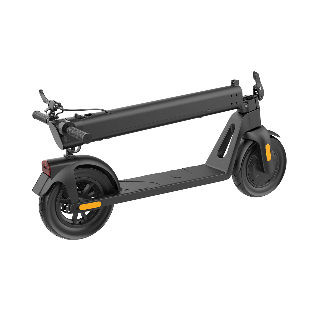 HX D01 E-Scooter zusammengeklappt, schräg von hinten
