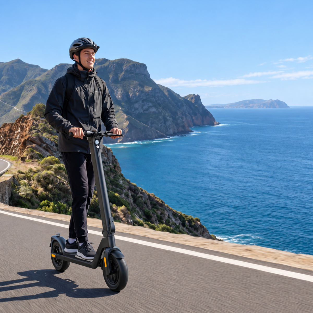 Mann auf dem HX D01 E-Scooter in den Bergen
