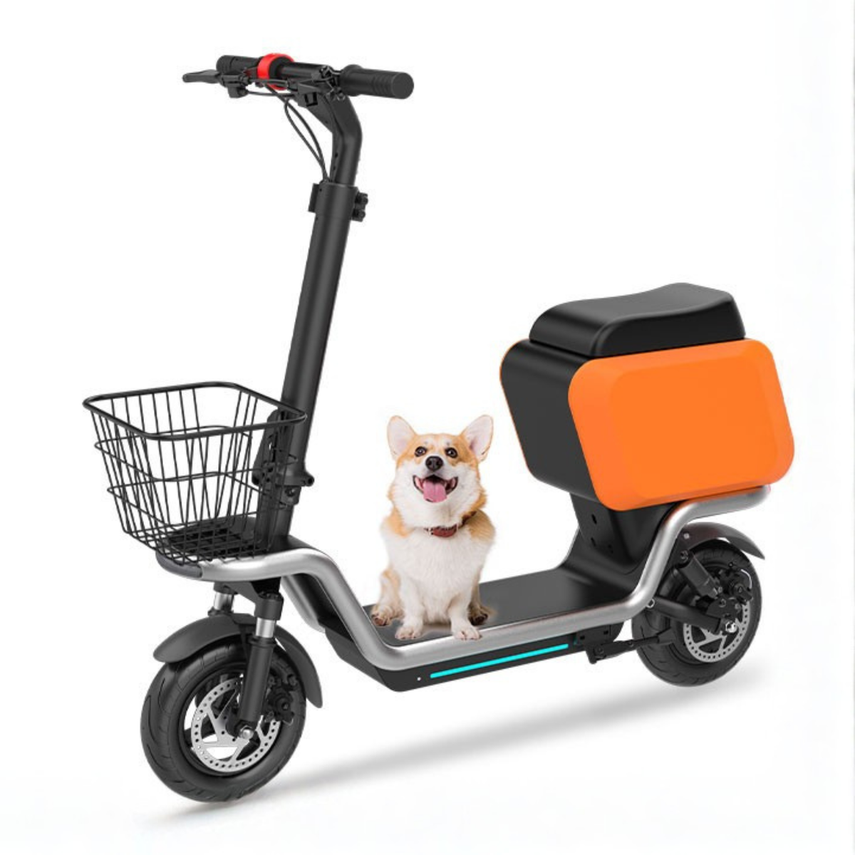 HX S20 E-Scooter schräg von vorne mit einem Hund