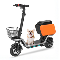 HX S20 E-Scooter schräg von vorne mit einem Hund