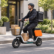 Mann auf dem HX S20 E-Scooter im Sitzen in der Stadt
