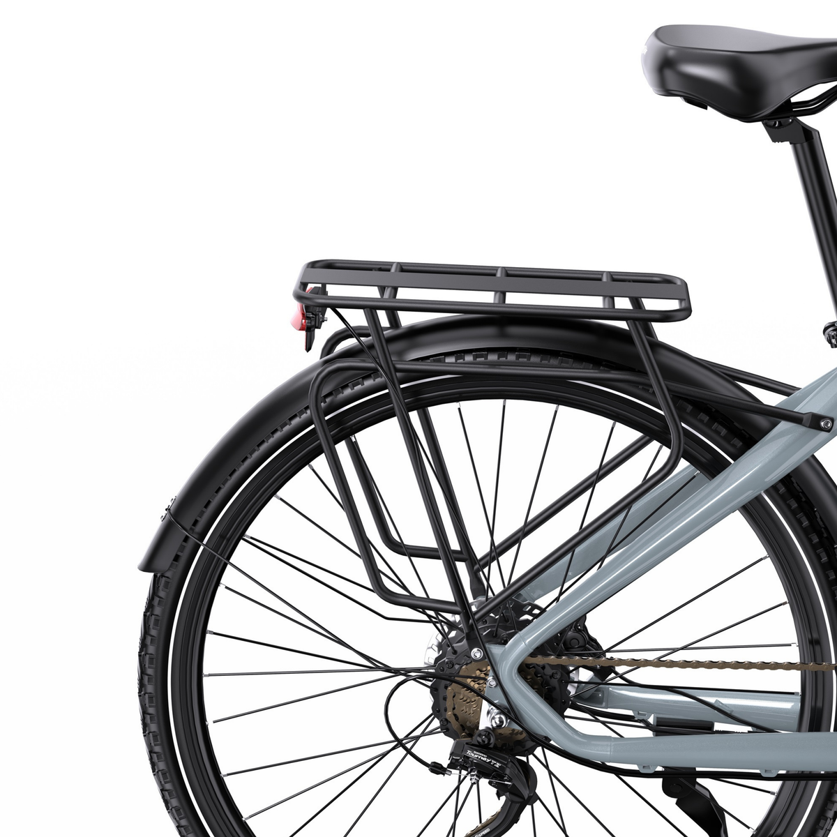 OneSport OT05 Max von hinten gesehen mit schwarzem Gepäckträger, Schutzblech, Rücklicht und Sattel
