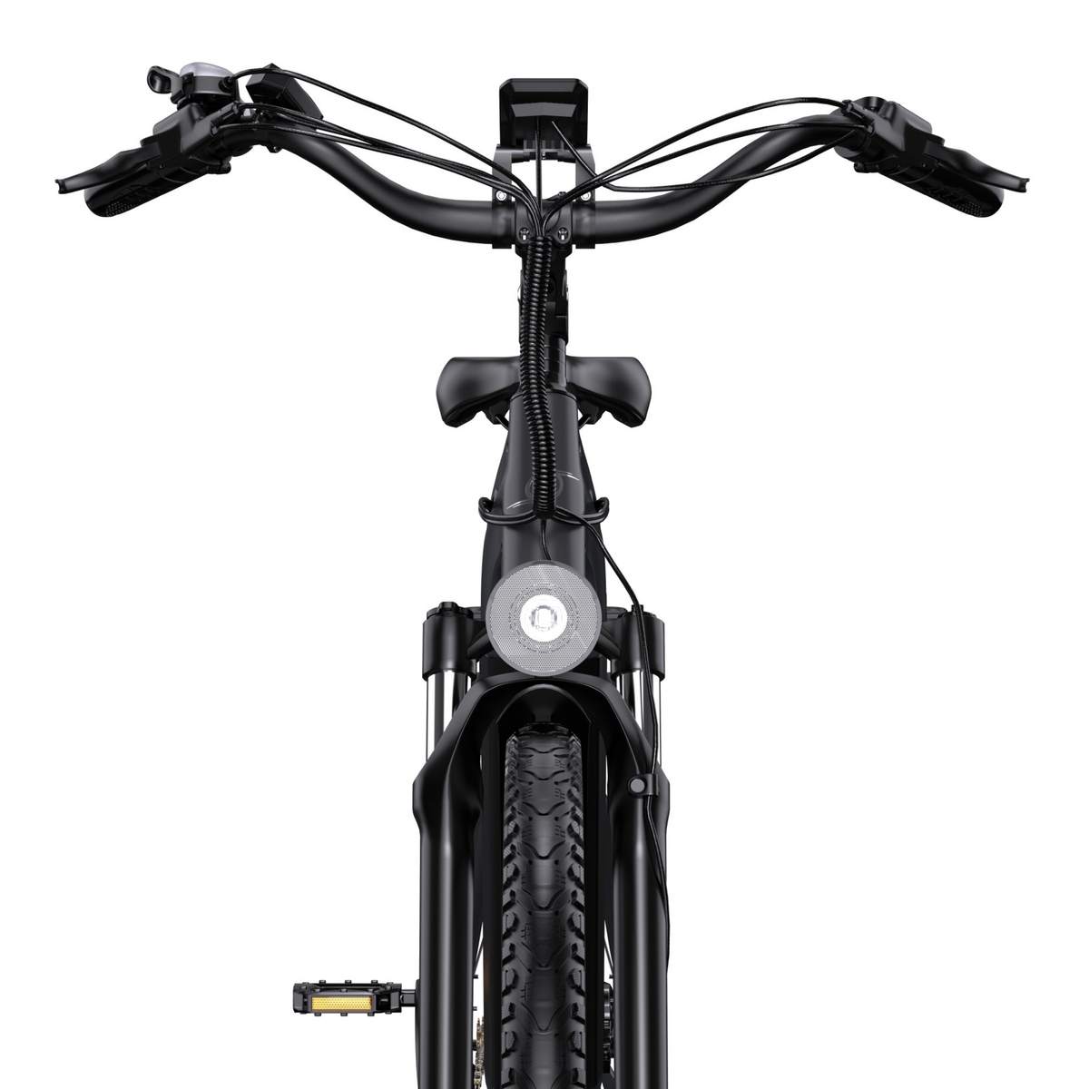 OneSport OT05 Max von vorn mit Lenker, Display, Frontlicht, Vordergabel und Vorderreifen