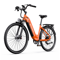 OneSport OT05 Max orangefarbenes E-Bike mit tiefem Einstieg, schräg von vorn