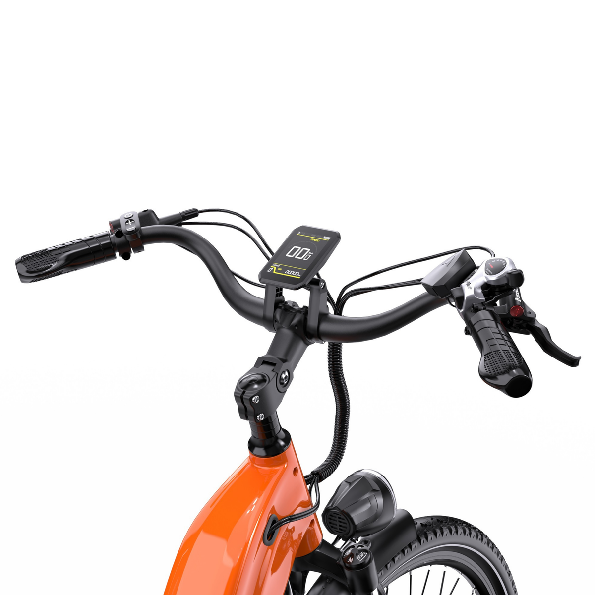 OneSport OT05 Max, Nahaufnahme des Lenkers mit Display und Frontlicht