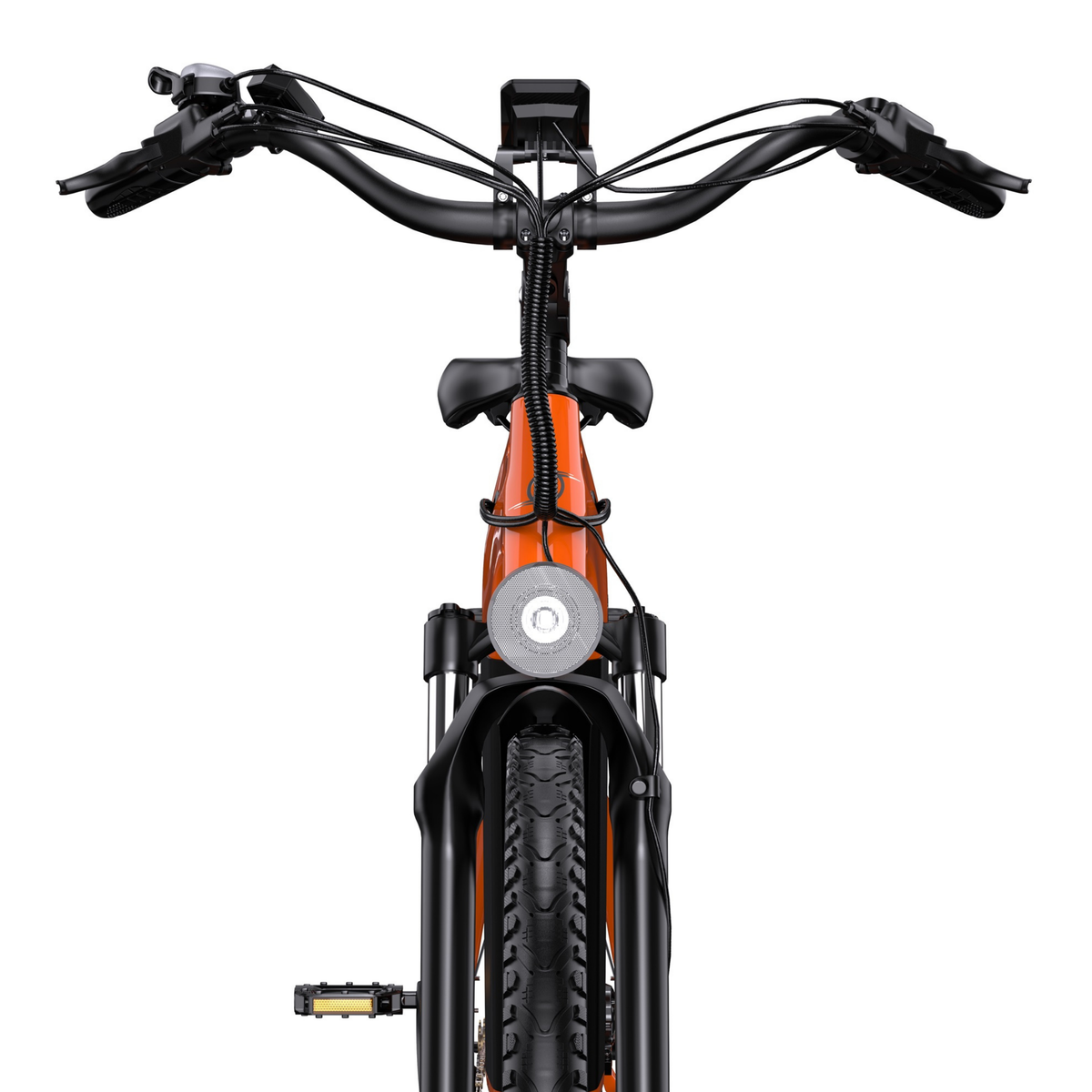 OneSport OT05 Max von vorn mit Lenker, Display, Frontlicht und Vorderrad