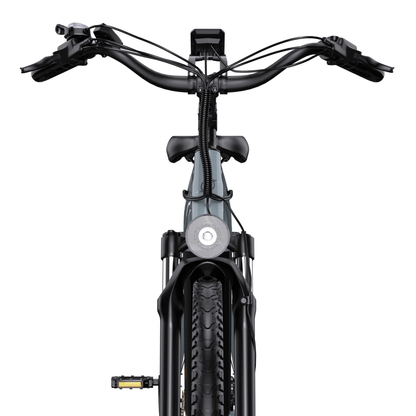 OneSport OT05 Max von vorne gesehen mit Lenker, Display, Frontlicht und Vorderradgabel