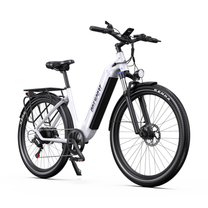 OneSport WT05 E-Bike, schräg von vorn mit weißem Rahmen, Frontlicht und Gepäckträger