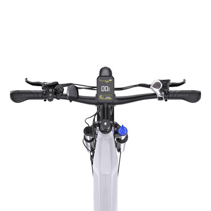 OneSport WT05 Lenker von oben mit Display, Griffen, Bremshebeln und Schaltung