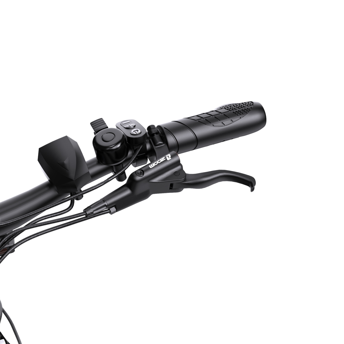 OneSport WT05 Nahaufnahme des Lenkers mit Griff, Bremsgriff, Klingel und Bedieneinheit