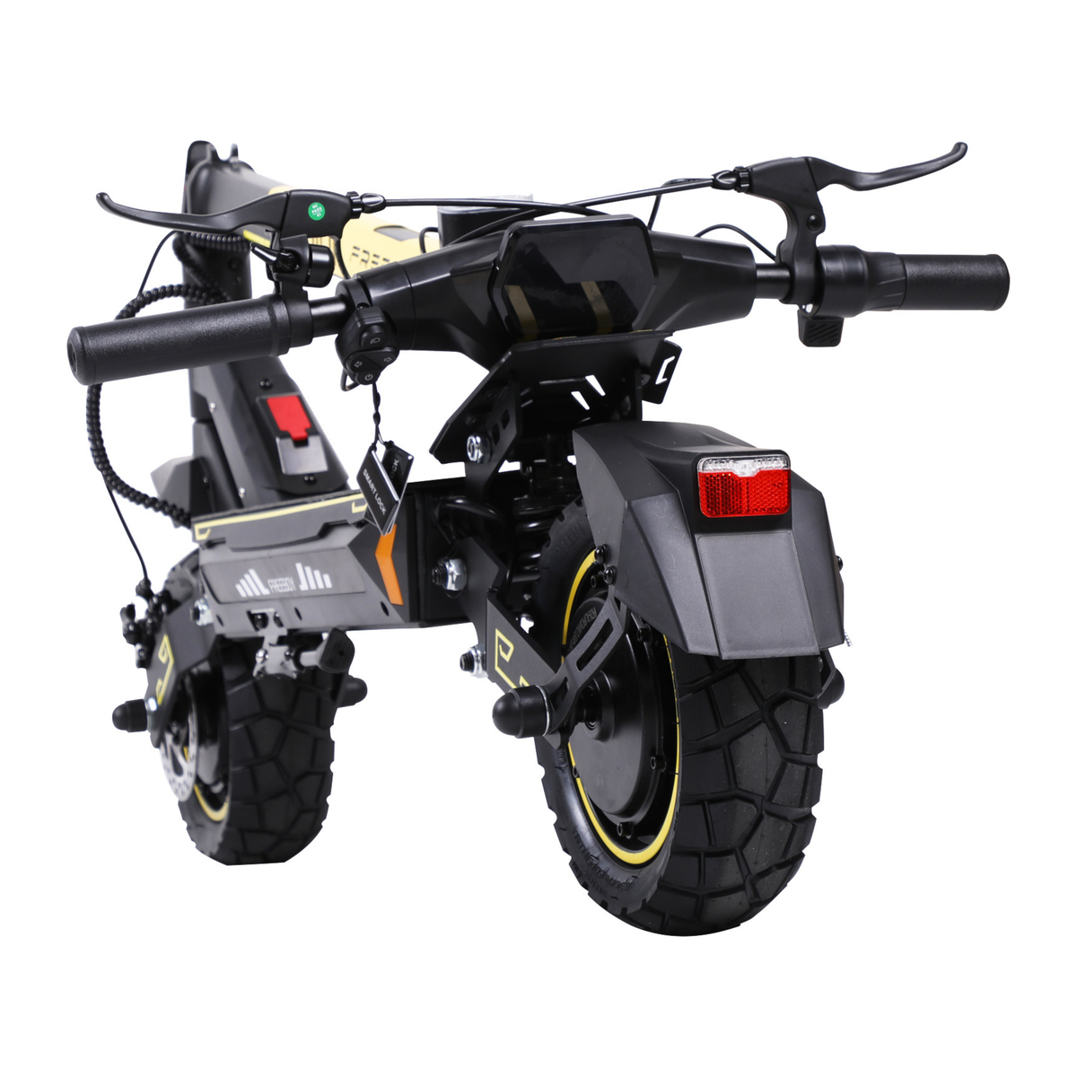 Wheely - H7 von hinten mit Lenker, Schutzblech mit rotem Reflektor und grobstolligen Reifen