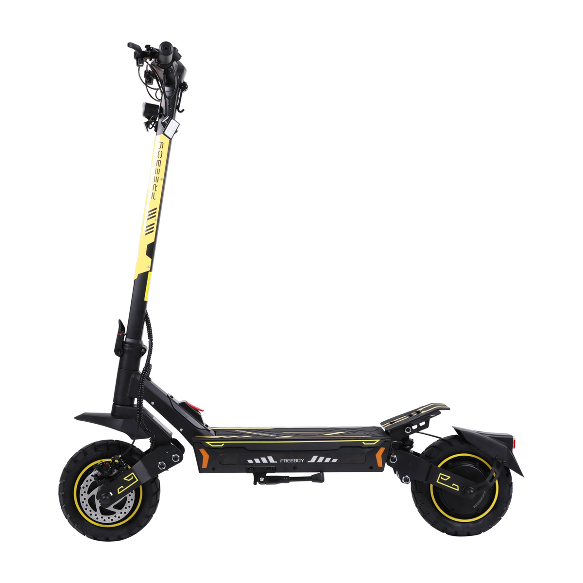 Wheely - H7 E-Scooter von der Seite mit Trittbrett, Seitenständer und zwei Rädern