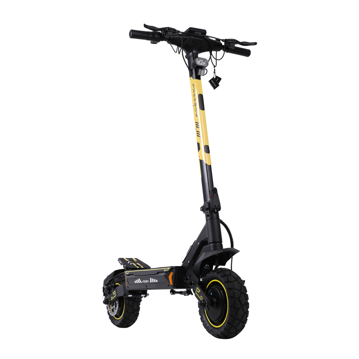 Wheely - H7 E-Scooter von vorn mit Lenker, Frontlicht und grobstolligen Reifen