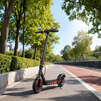 Wheely J04 E-Scooter schräg von vorne auf der Straße