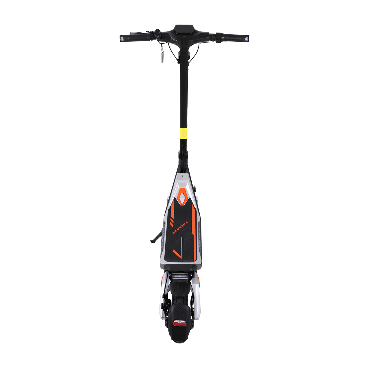 Wheely - J18 E-Scooter von hinten mit Trittbrett, Lenker, Hinterradabdeckung und Rücklicht