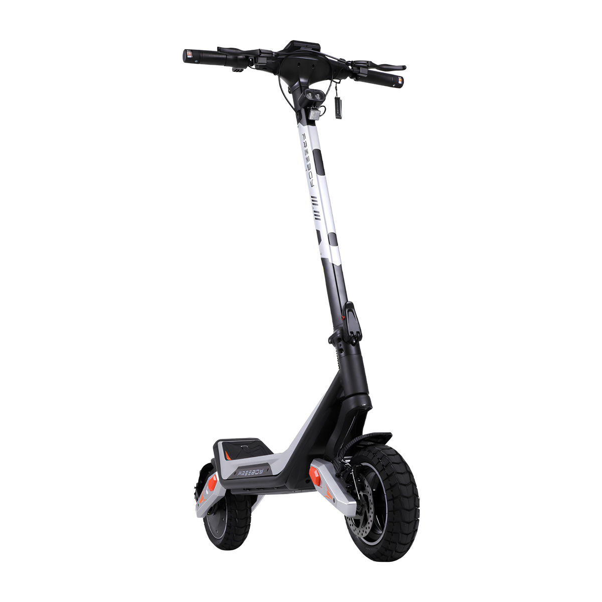 Wheely - J18 E-Scooter schräg von vorn mit Lenker, Scheinwerfer und Vorderrad