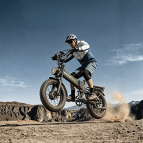 Fahrer mit dem APEFOX RH20 faltbaren Fatbike-E-Bike im Gelände