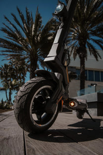 Vorderrad und Gabel des DUALTRON TOGO am Meer