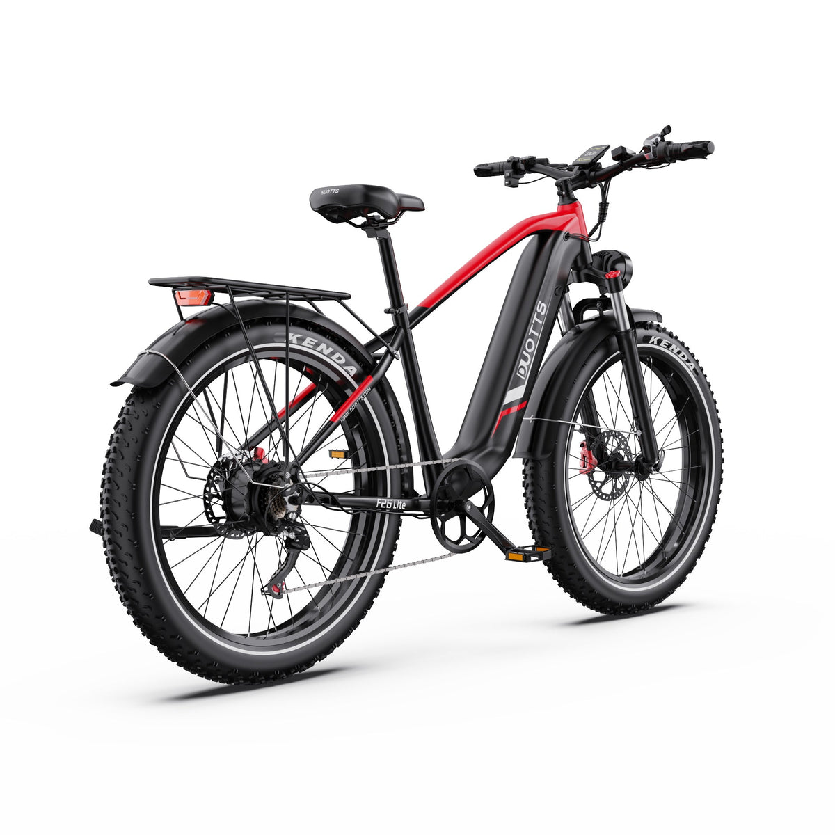 Duotts F26 Lite Fatbike-E-Bike schräg von hinten in Rot