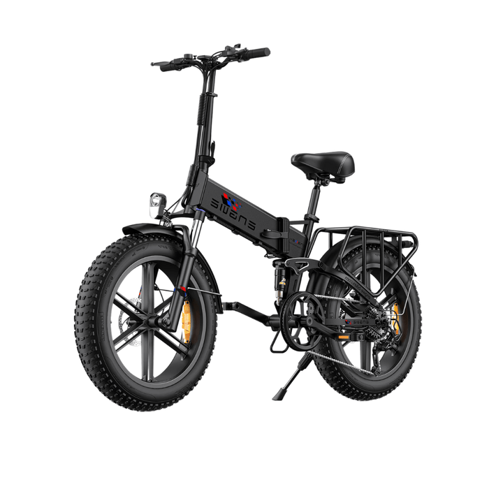 ENGWE ENGINE X faltbares Fatbike-E-Bike schräg von vorne in Schwarz