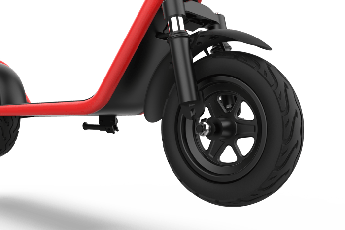 Vorderrad und Gabel des HX X11 in Rot