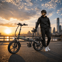 Mann steht neben dem KOOLUX RK10 faltbaren Fatbike-E-Bike in der Stadt