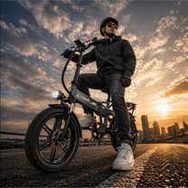 Mann auf dem KOOLUX RK10 faltbaren Fatbike-E-Bike in der Stadt