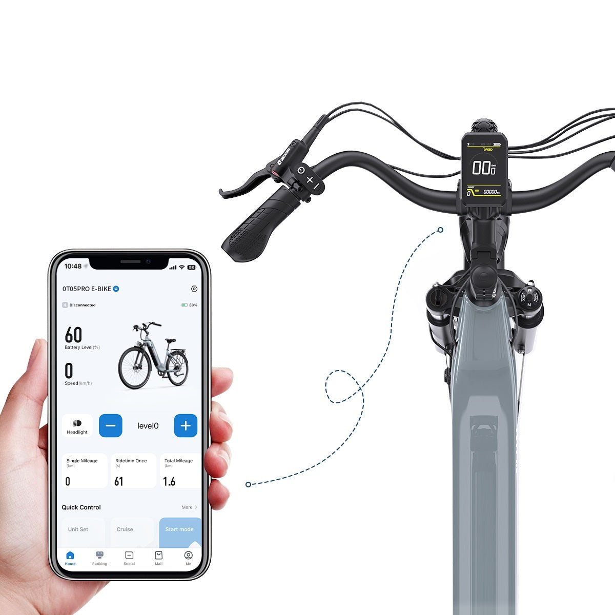 Smartphone-App für das OneSport OT05 Pro E-Bike in Hellblau