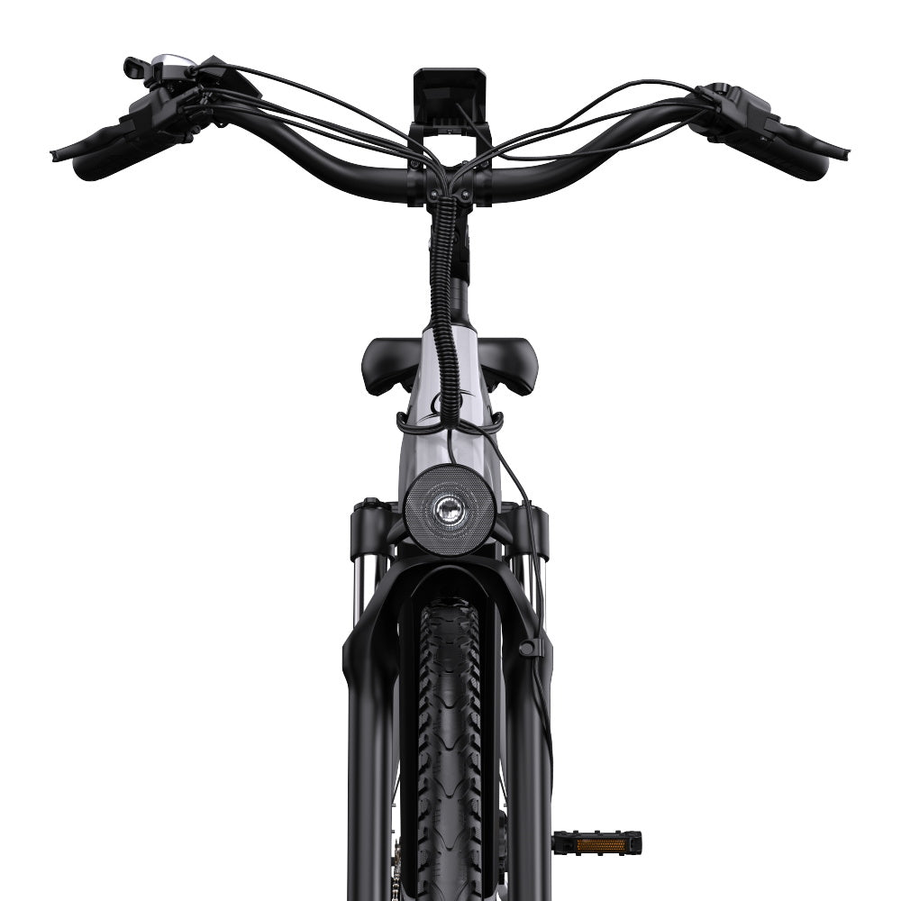 Lenker des OneSport OT05 Pro mit Display und Bedienelementen in Weiß