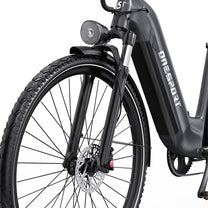 Vorderrad und Gabel des OneSport OT05 Pro in Schwarz