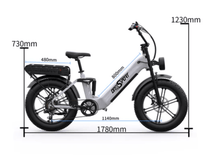 Maßzeichnung des OneSport OT08 Pro Fatbike-E-Bikes in Weiß