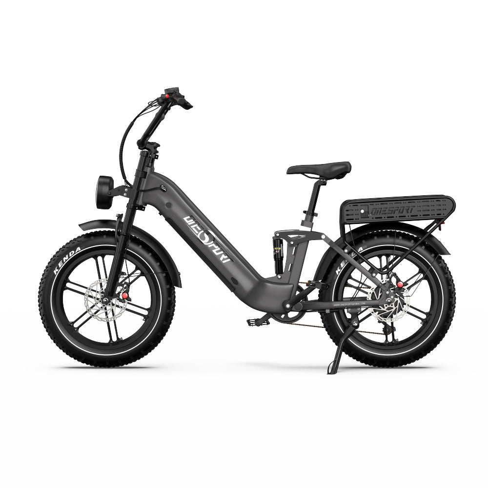 OneSport OT08 Pro Fatbike-E-Bike in der Seitenansicht in Grau