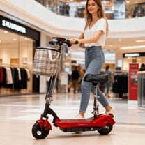 Frau auf dem SEEDREAM M5 E-Scooter in einem Einkaufszentrum