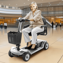 Ältere Frau sitzt auf dem SEEDREAM S-02 Elektromobil in einem Einkaufszentrum