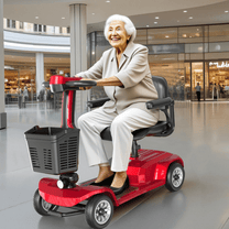Ältere Frau sitzt auf dem SEEDREAM X-02 Elektromobil in einem Einkaufszentrum