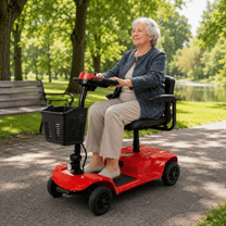 Ältere Frau sitzt auf dem SEEDREAM X-02B Lucas Elektromobil in einem Park